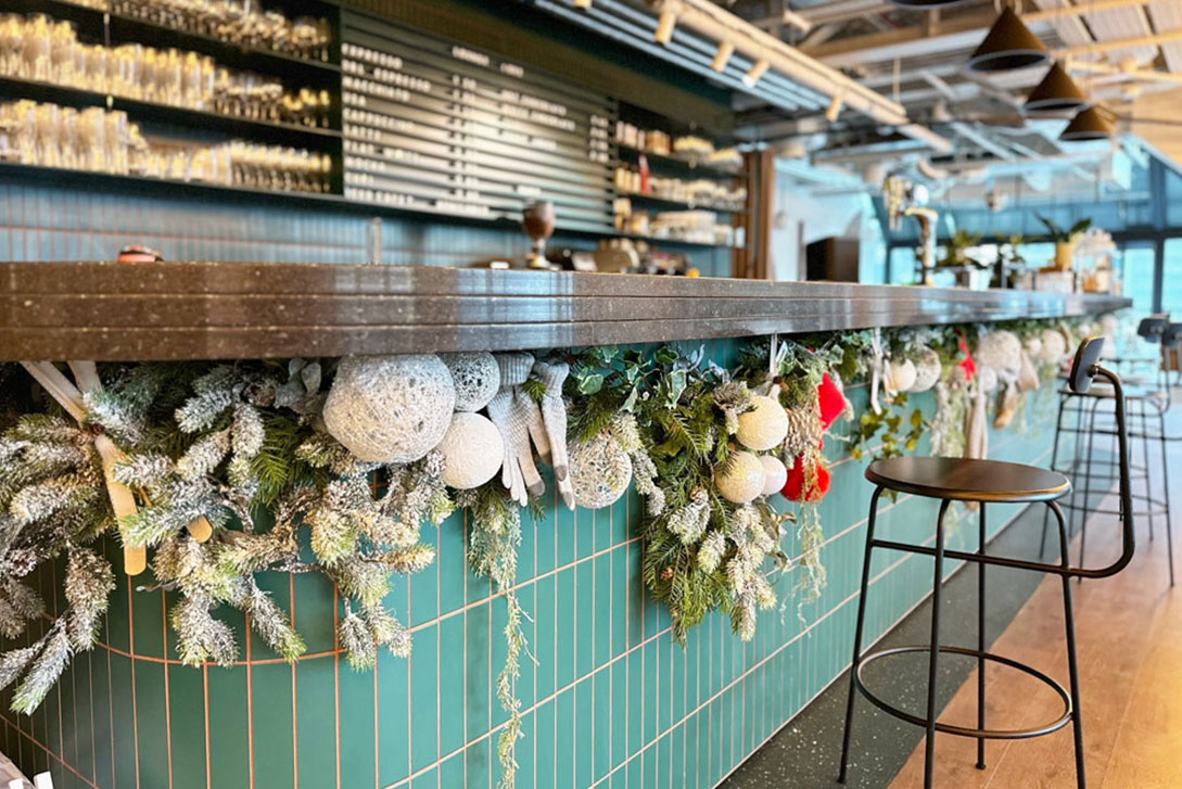 White commercial Christmas display installation