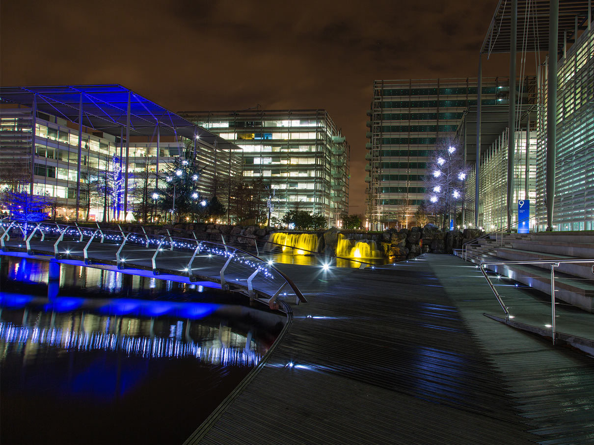 festive business park illumination installation