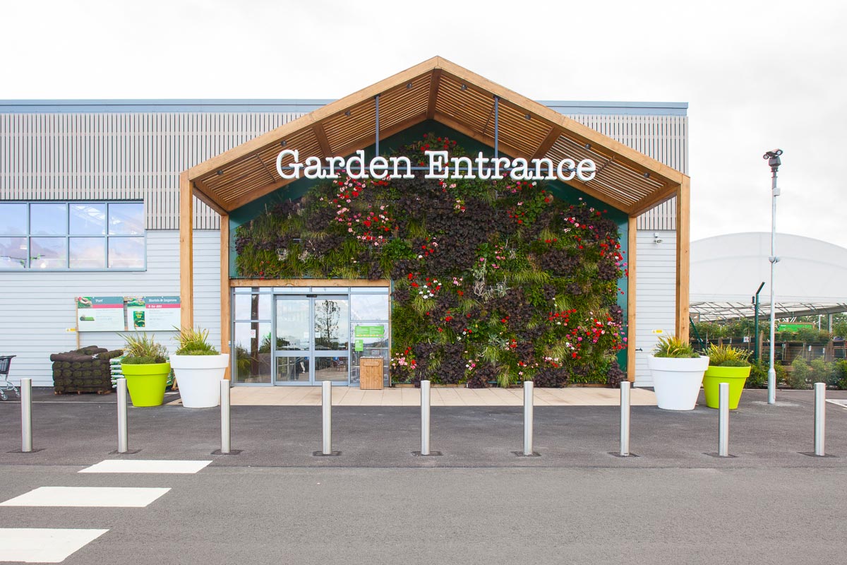 building entrance outdoor living plant wall installation